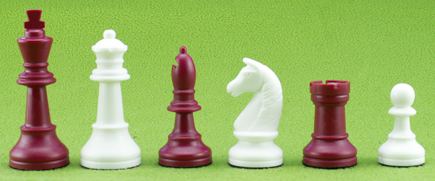 Schachfiguren Kunststoff rot/weiß, Königshöhe 93 mm