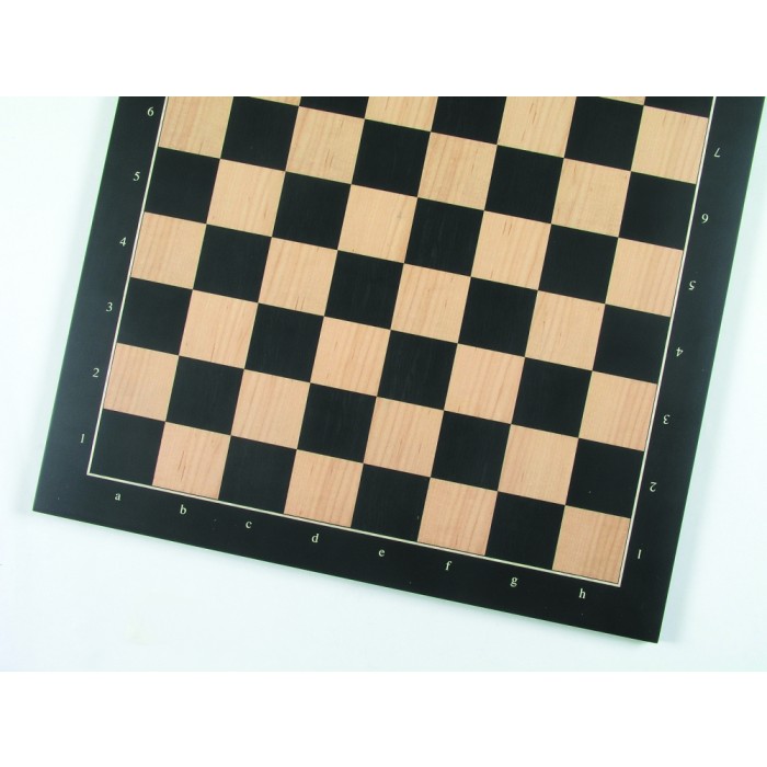 Schachbrett-Anigr-schwarz-und-Ahorn-Z-B Turnierschachbrett Anigré schwarz und Ahorn, Feldgröße 55 mm, Randbeschriftung
