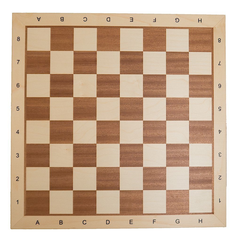 Schachbrett-Mahagoni-und-Ahorn-58-mm Turnierschachbrett Mahagoni und Ahorn, Feldgröße 58 mm, Randbeschriftung
