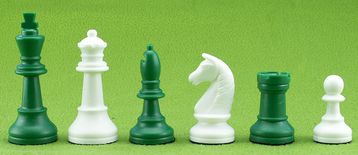Schachfiguren Kunststoff grün/weiß, Königshöhe 93 mm