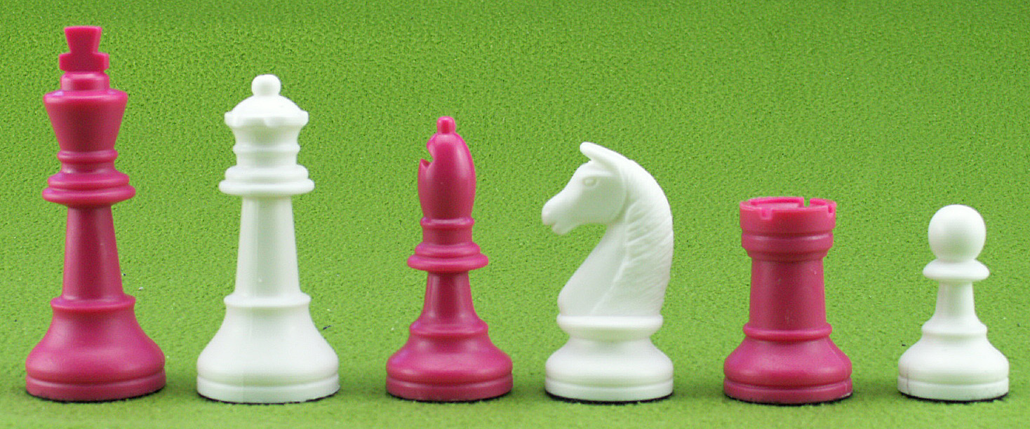 Schachfiguren Kunststoff pink/weiß, Königshöhe 93 mm